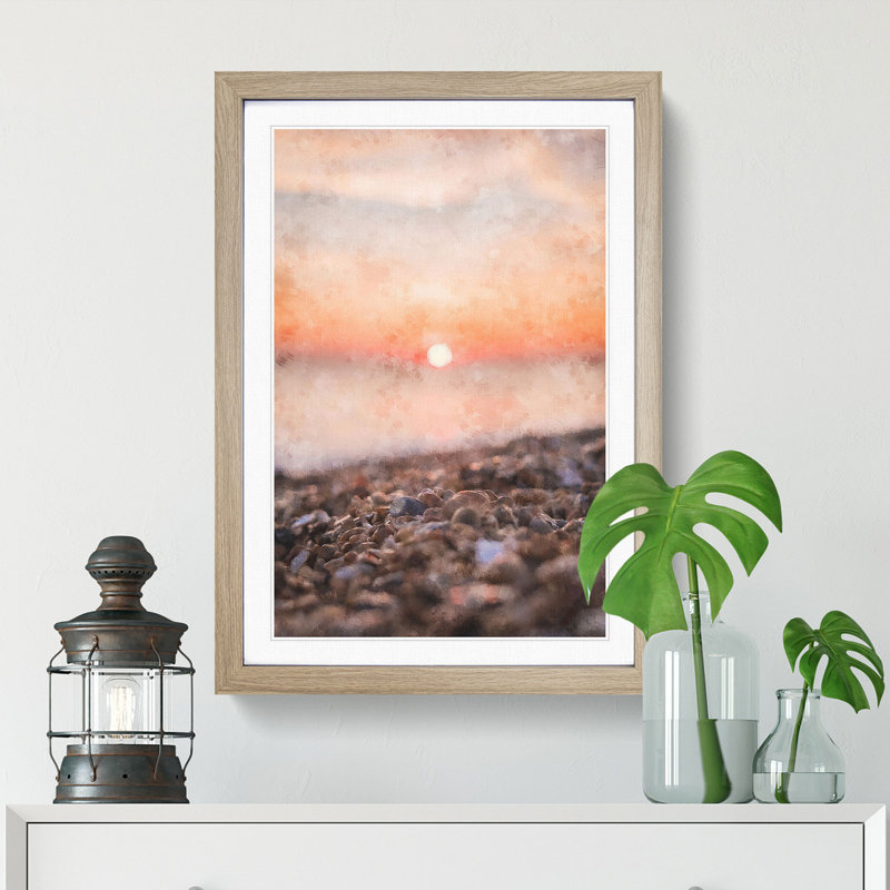 Sunset over Brighton Beach - Framed Print, 63cm H x 45cm W x 2cm D, Oak Framed