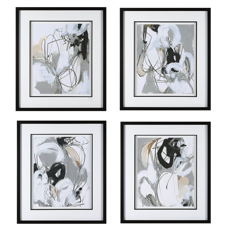 Tangled Threads Black and White Abstract Print Set
