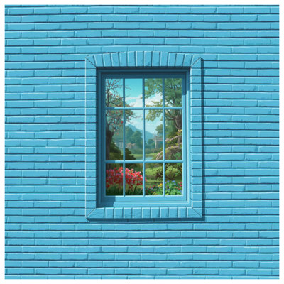 Tapisserie murale brique bleue - Décoration murale fenêtre