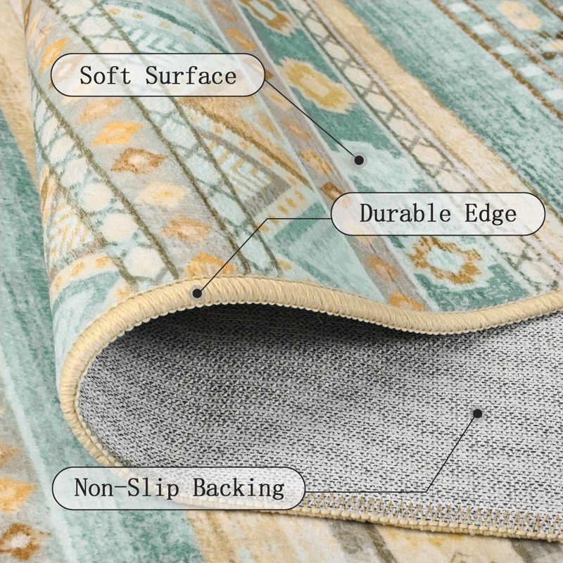 Tapis aztèque à motif marocain lavable à la machine Wymond avec envers antidérapant, Rectangle 4pi x 6 pi