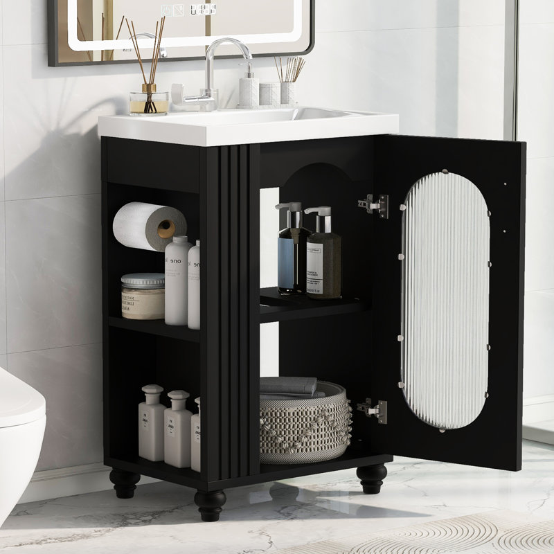 Meuble-lavabo de 20 po avec lavabo, Noir