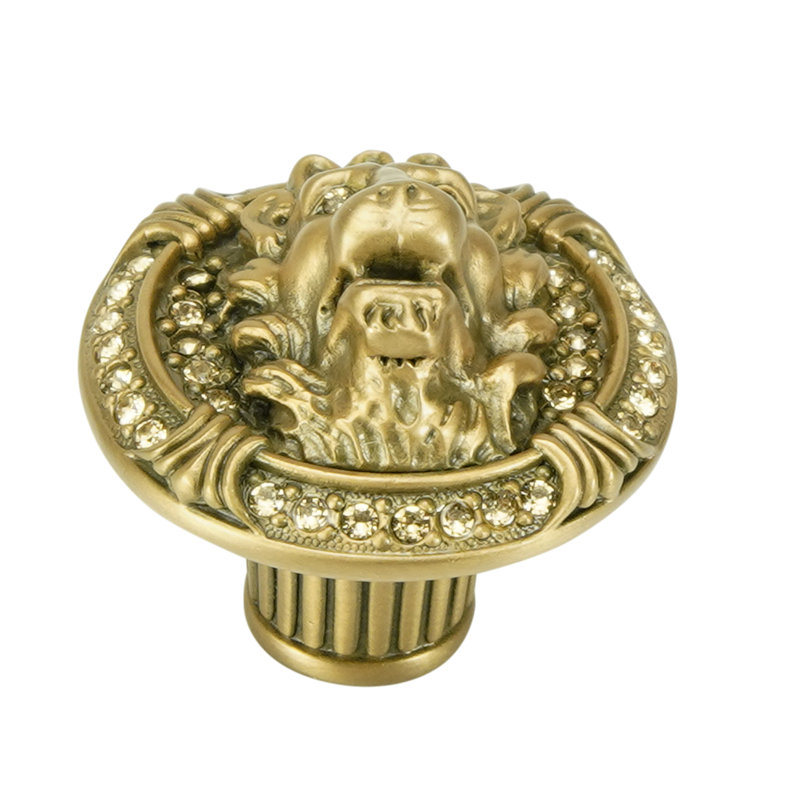 LION IN WINTER KNOB; DECORATED WITH SWAROVSKI® LT SMOKE TOPAZ CRYSTALS; MUSEUM GOLD PLATE
