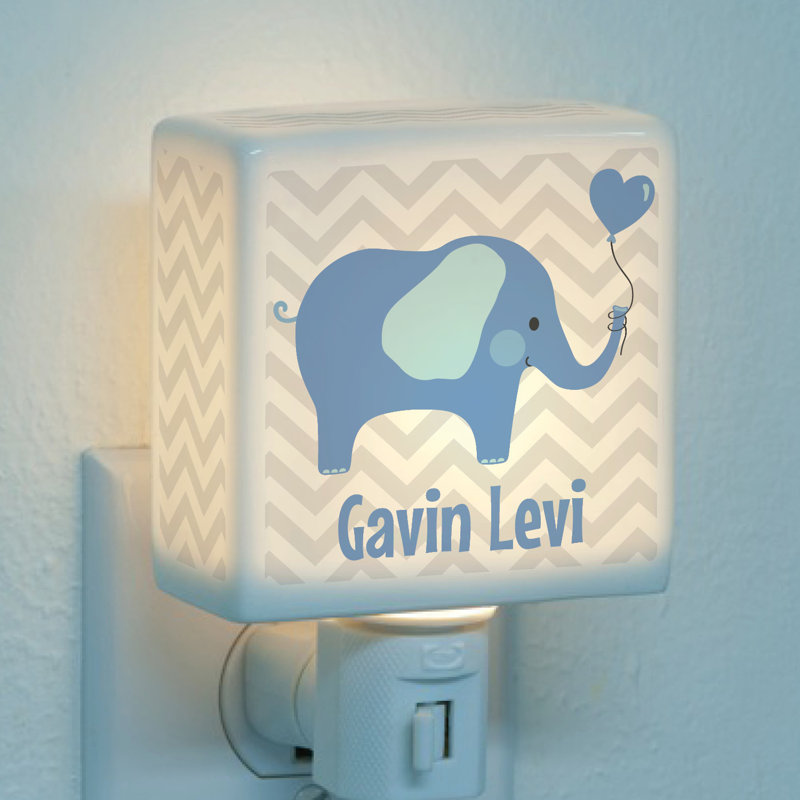 Veilleuse éléphant bleu avec nom personnalisé imprimé