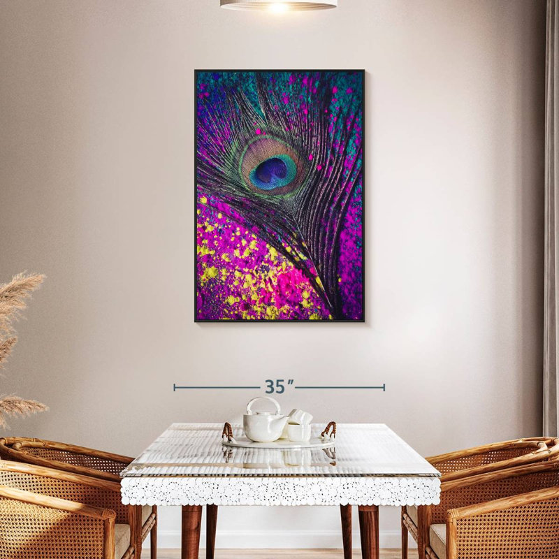 Speckled Peacock Feather, Floating Frame Black, 29" X 43"
