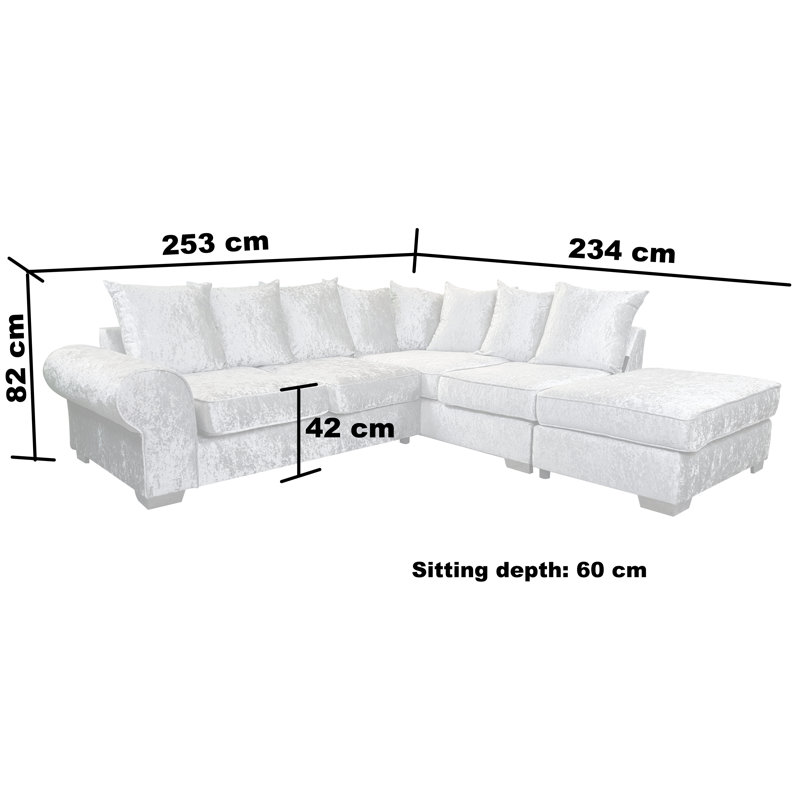 Royal 5 Seater Velvet Corner Sofa , Black, Left Facing