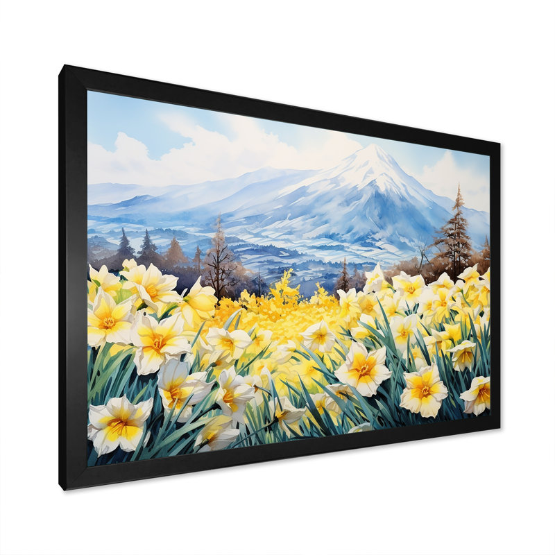 Daffodils Charm in Mountain - Imprimé, Cadre simple noir, H 34 po x l 44 po x P 1,5 po