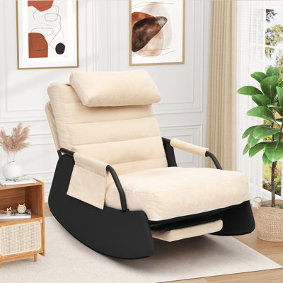 Chaises berçantes de chambre de bébé avec siège et appui-tête moelleux, fauteuil d'appoint en velours côtelé avec poche latérale, chaise berçante coulissante pour chambre à coucher / salon / chambre de bébé