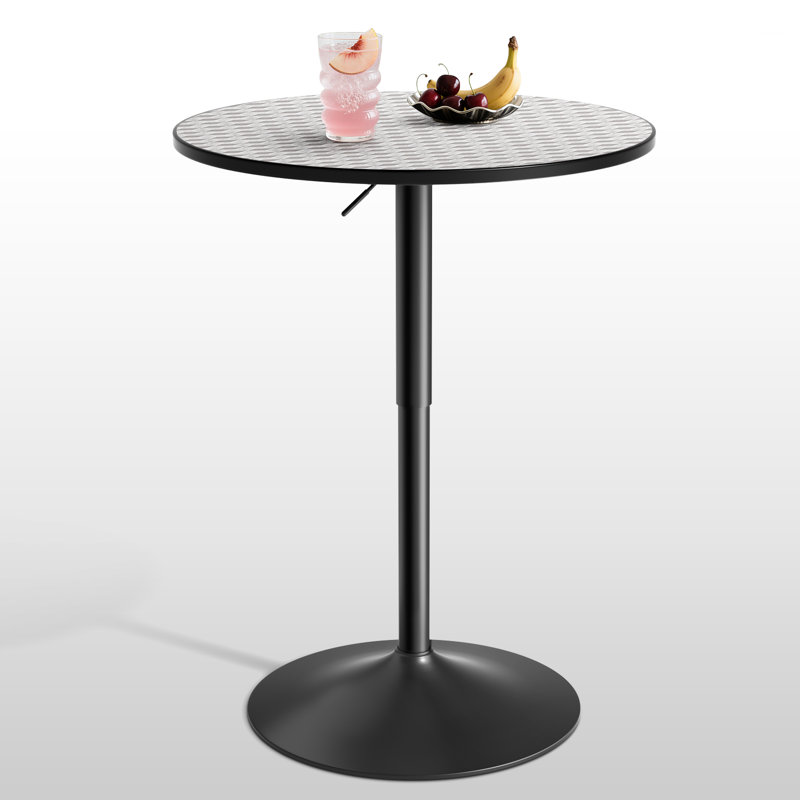 Hulker Round Pub Dining Table Height Adjustable With Wooden Tabletop Home Bar, Silver, 36" H x 23.5" W x 23.5" D