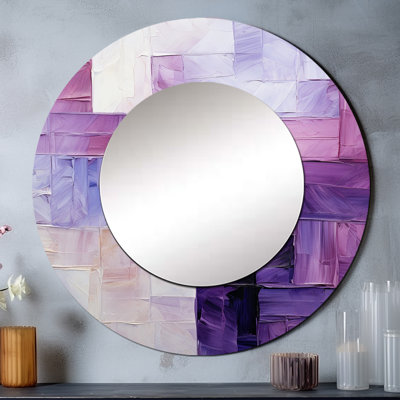 Saites Lilac Lattices Abstract Shapes - Abstract Shapes Wall Mirror, Purple Round Decorative Mirror, Printed Metal Art