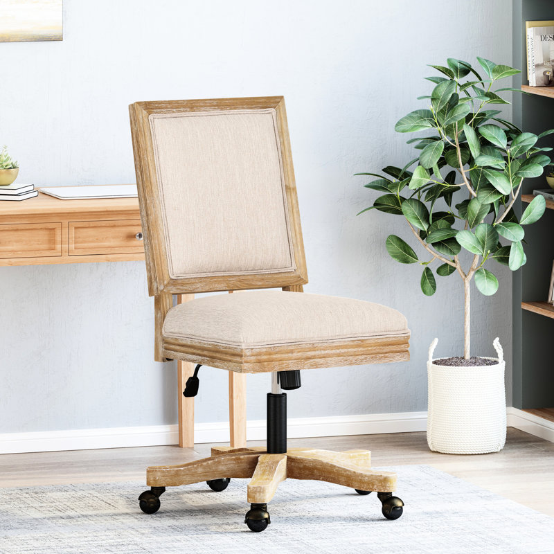 Chaise de bureau rustique beige et naturelle avec fonction pivotante et siège réglable en hauteur avec options de pivotement et de levage