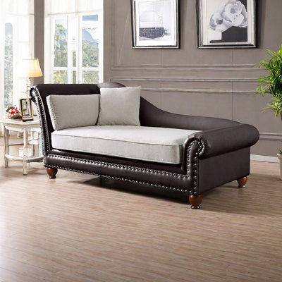 Cotton-Linen Indoor Chaise Lounge,Sturdy Wood Legs
