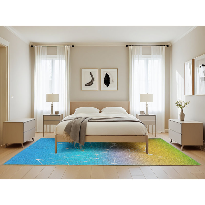 Tapis bleu/vert à motifs, Rectangle 5 pi x 8 pi