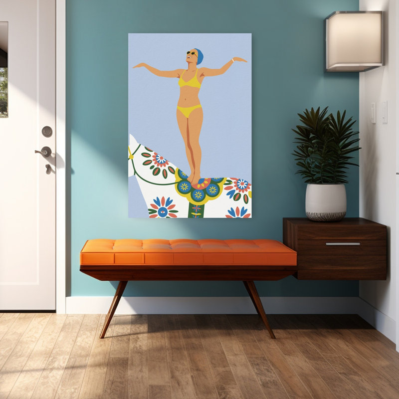 «Joyful Summer Ride Playful Retro Vintage Horse Beach Summer», art mural