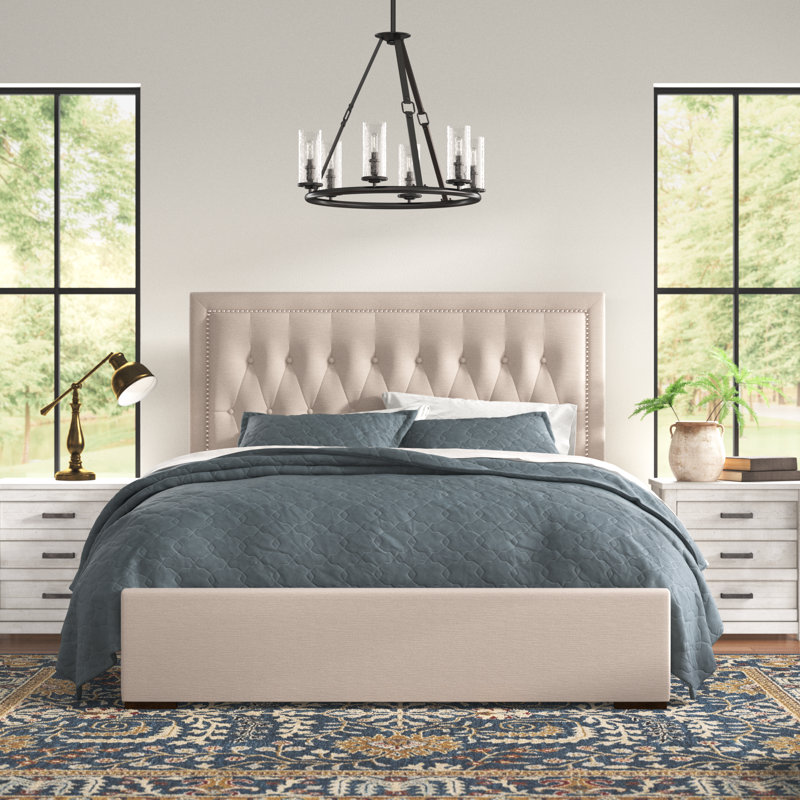 Upholstered Platform Storage Bed, Light Beige
