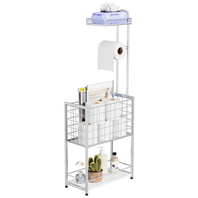 Freestanding Toilet Paper Holder,4-Tier Free Standing Toilet Paper Holder Stand with Shelf,Silver
