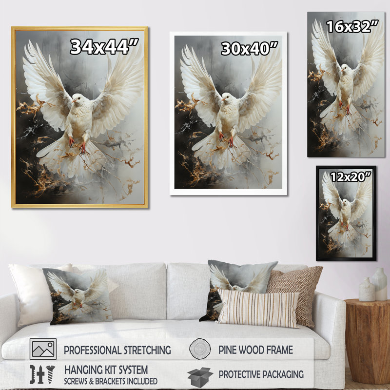 Ebern Designs White Dove Winged Messenger On Canvas Print | Wayfair