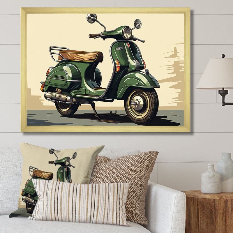 Scooter vert rétro électrique I, H 16 po x l 32 po x P 1 po, Cadre doré à une seule photo