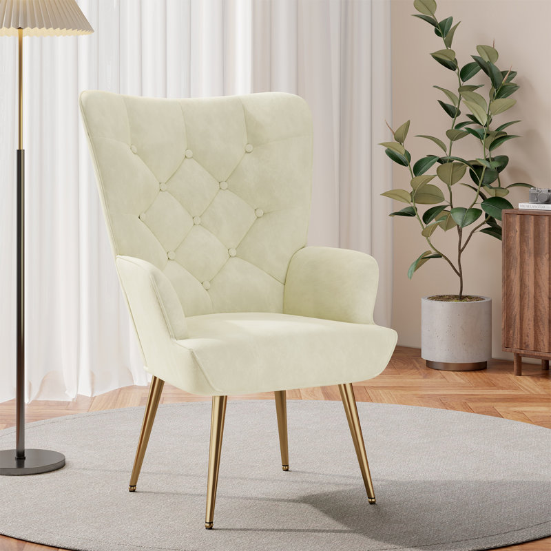 Bastoam 50Cm Wide Tufted Velvet Wingback Chair, Beige