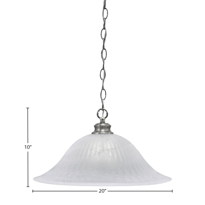 Luminaire suspendu en chaîne avec verre tourbillon blanc albâtre de 20 po, Nickel brossé