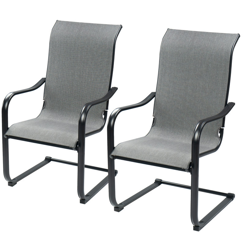 Kozyard C-Spring Patio Chairs Set of 2, Outdoor Dining Chairs with Spring Motion, Breathable Textilene Fabric & Metal Frame, High Back Textilene Patio Chairs for Backyard, Balcony, Gray