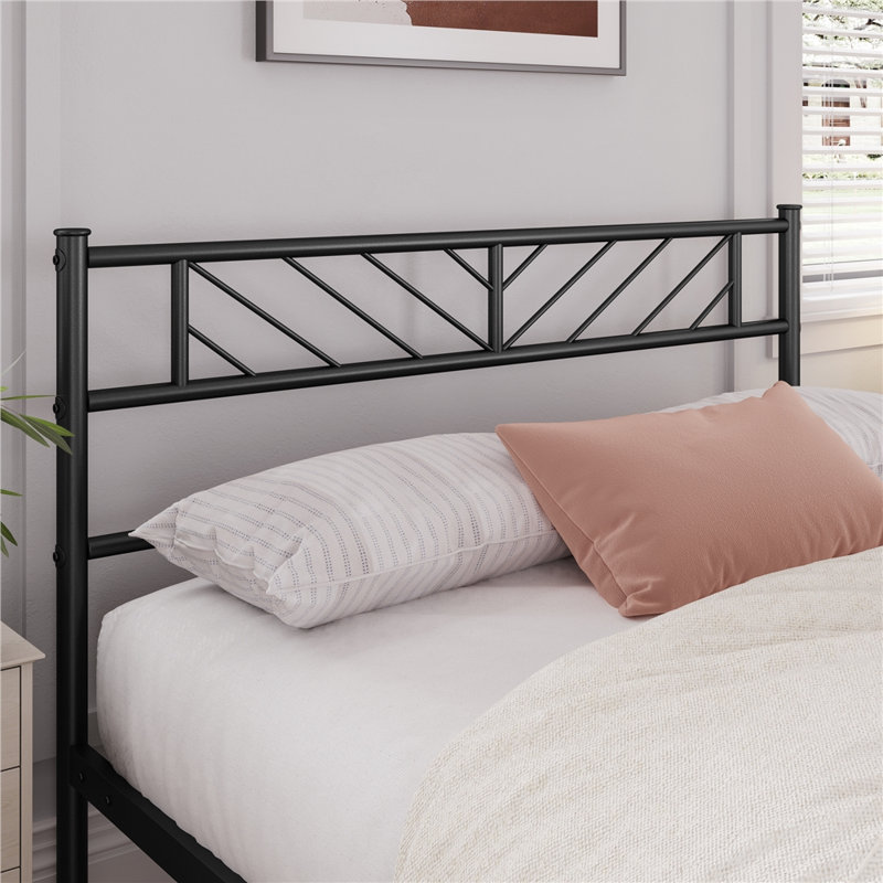 Armanni Platform Bed Frame with Design Headboard, Black, Queen