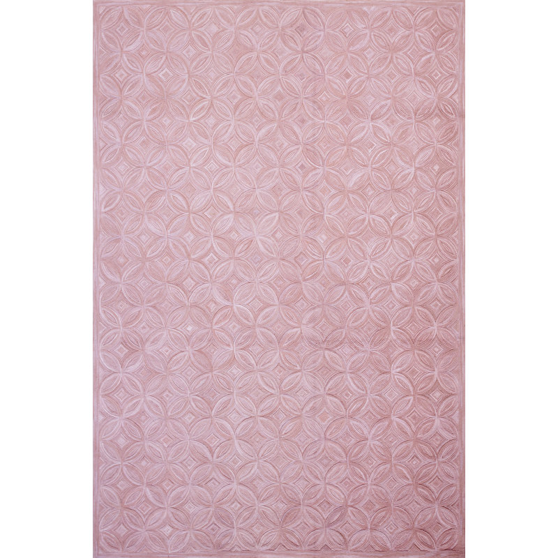 Tapis rose en laine noué à la main de conception unique 6 pi x 9 pi