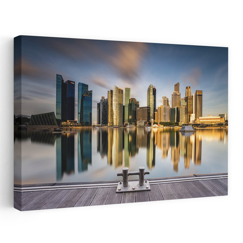 Golden Hour Cityscape Modern Peaceful Serene Architecture City Wall Art Print 1 Piece Wrapped Canvas Wall Art