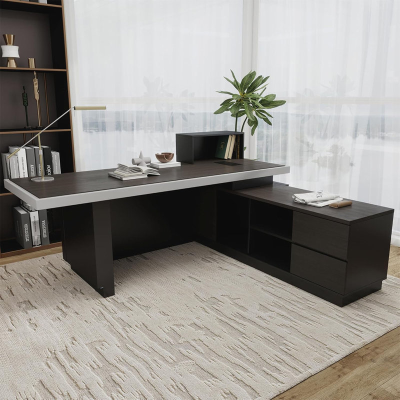 Bureau de direction à droite en L 86 po avec tiroirs, bureau industriel avec bureau moderne léger avec rangement, bureau de travail