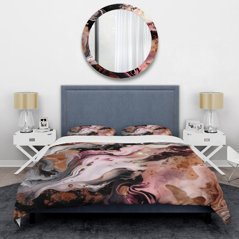 Ensemble de housse de couette en microfibre / polyester rose et noir, Housse de couette simple + 1 taie décorative stan