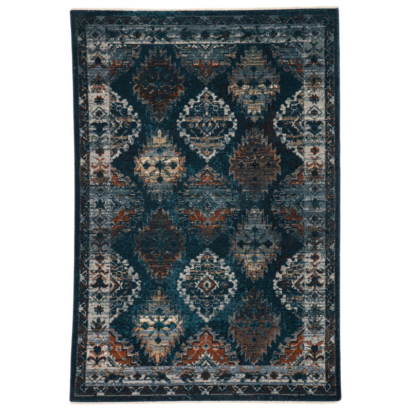 Tapis oriental bleu foncé Pinckney, Rectangle de 5 pi x 7 pi 6 po