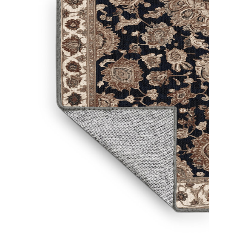 Tapis persan gris lavable à la machine, Rond 4 pi