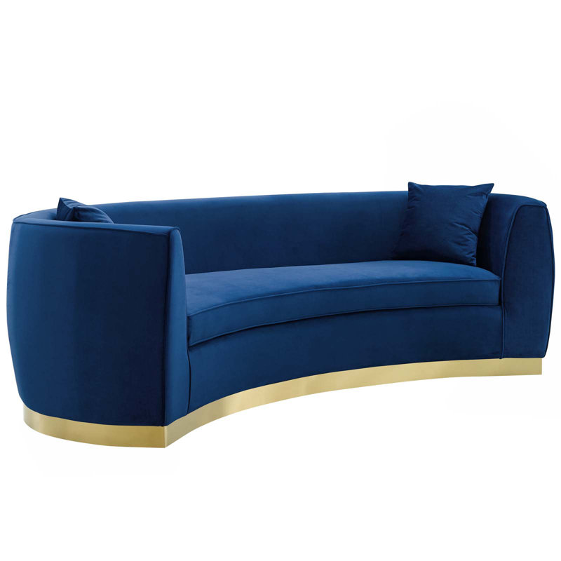 Modway Silver Orchid Perez Curved Velvet Sofa, Navy