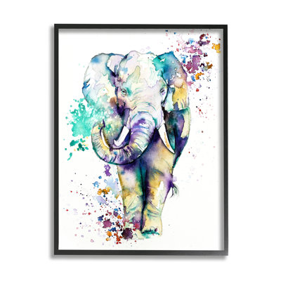 «Street Style Speckled Elephant Paint Splatter Animal» par Emma Catherine Debs - cadre flottant, impression sur toile