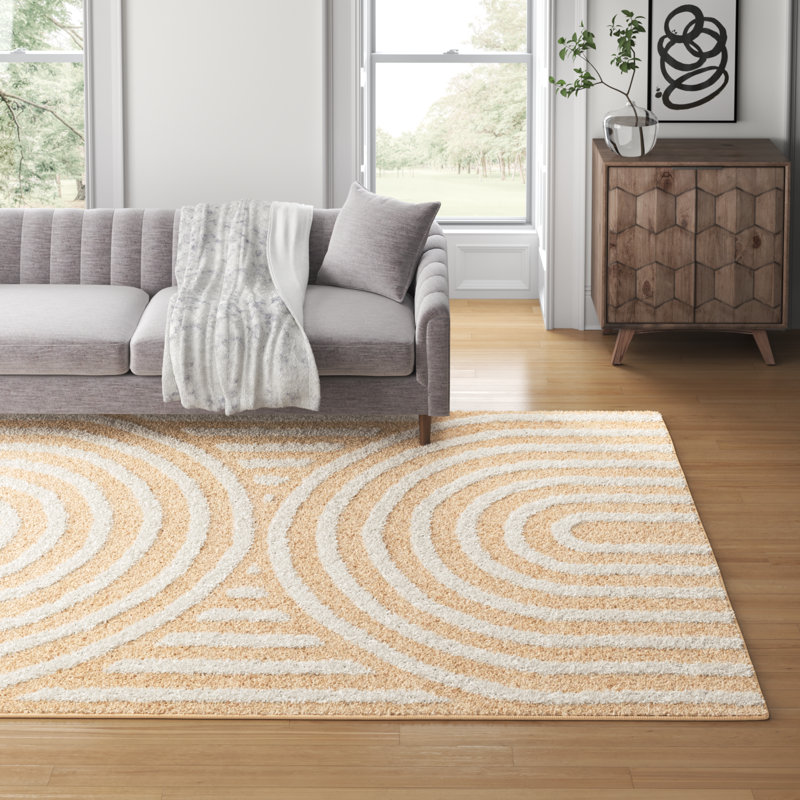 Bartletto Beige Shag Area Rug, Rectangle 7'10" x 10', White/Mustard