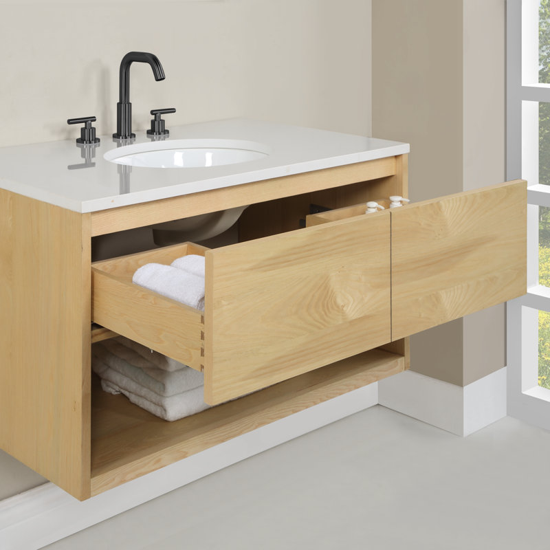 Redbridge 36'' Single Wall Mounted Bathroon Vanity with Quartz Top