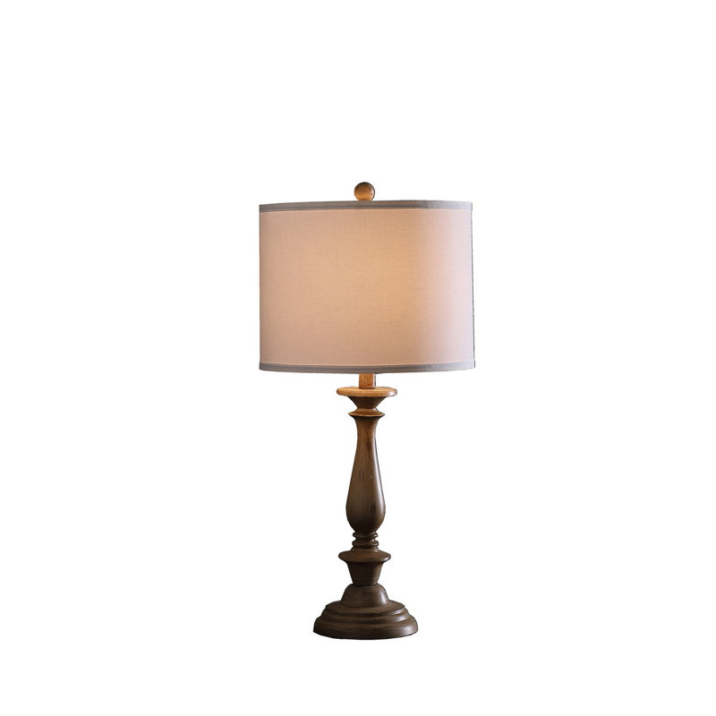 Lampe de table côtière 27,5 "avec base effet bois et abat-jour en lin