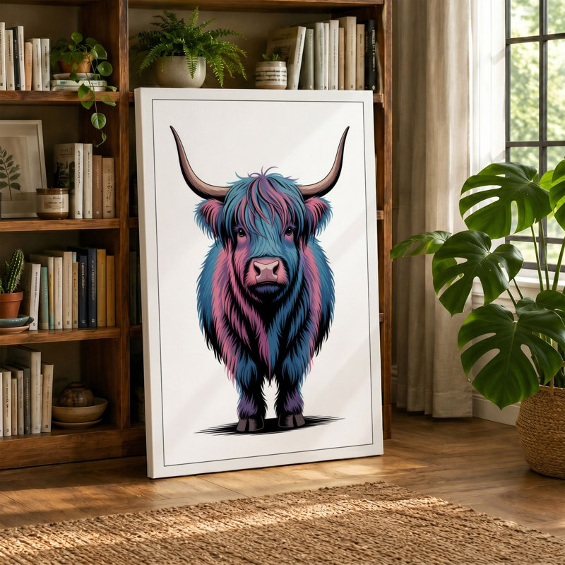 Highland Bull Portrait Modern - Wrapped Canvas, 36x24 - 91.4 x 61.0 cm, Sage Border