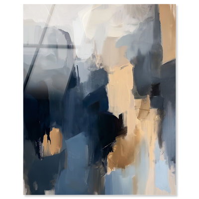 Art mural abstrait en verre acrylique sans cadre bleu marine et beige par Art Remedy, prêt à accrocher, 36 x 45