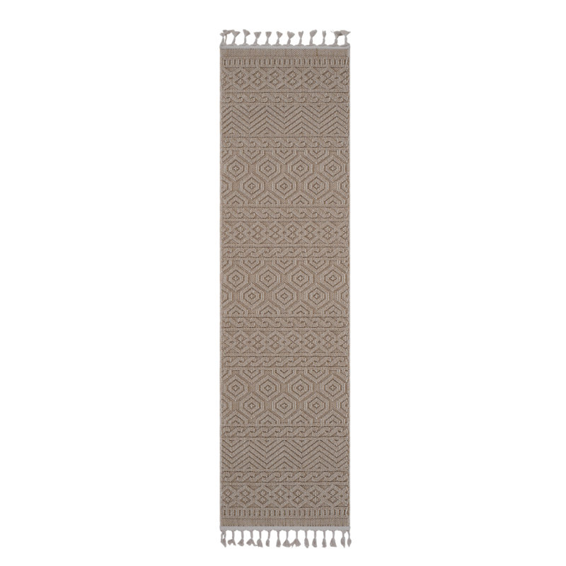 NAAR Guros Collection 2X8 Mocha / Geometric Indoor/ Outdoor Runner Rug, Runner 2'2" x 8'