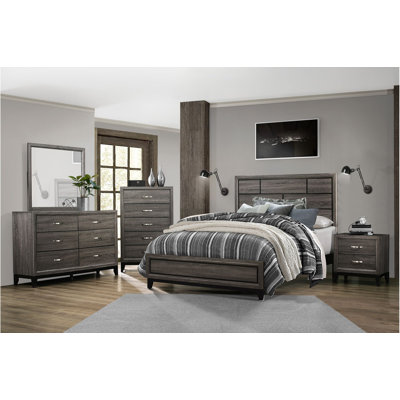 Ensemble de chambre à coucher avec lit plateforme en bois nickel nickelé 5 et 2 Rodelfo