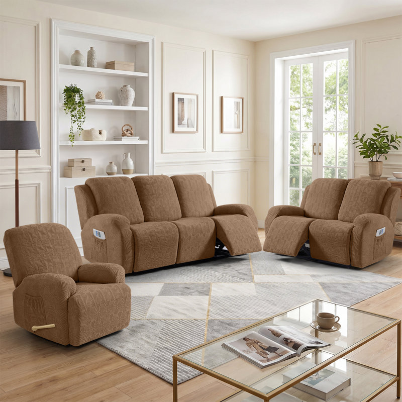 Housse pour canapé en jacquard doux à 1, 2 ou 3 sièges avec housse de canapé extensible, protecteur de meuble lavable à la machine avec poches latérales
