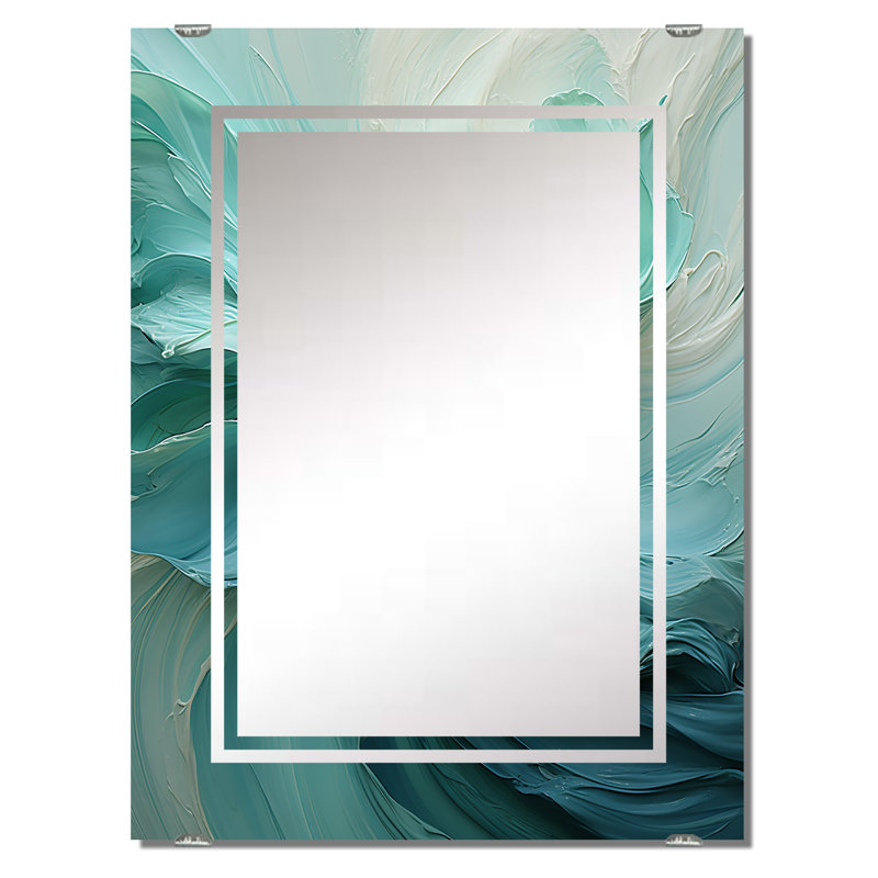 Miroir mural vert et blanc avec spirales à encre douce, spirales abstraites modernes, 32 po x 24 po