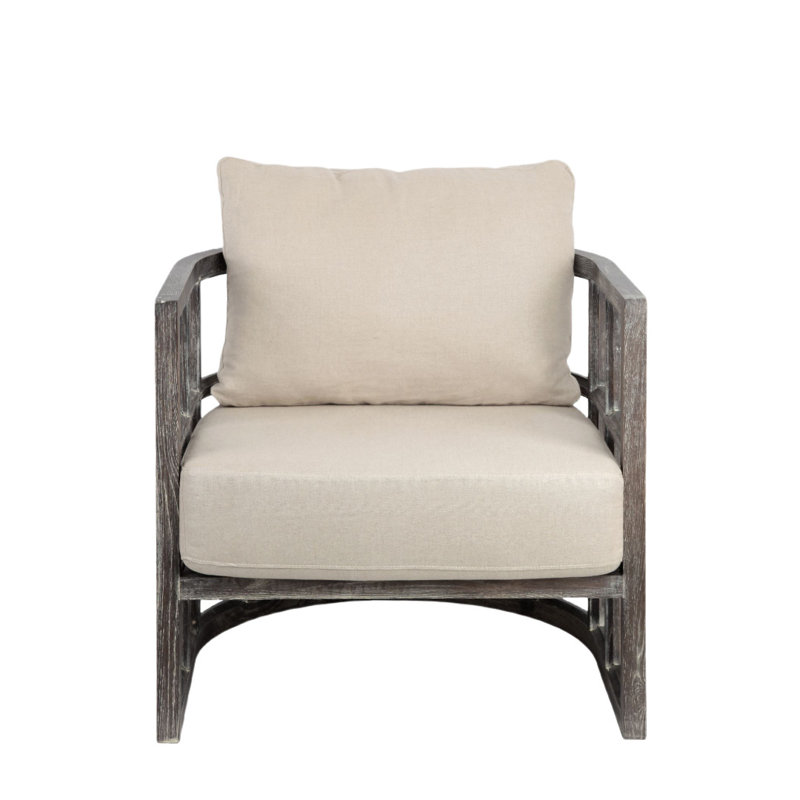  Fauteuil en tissu crème et brun patiné, Cream, Gray
