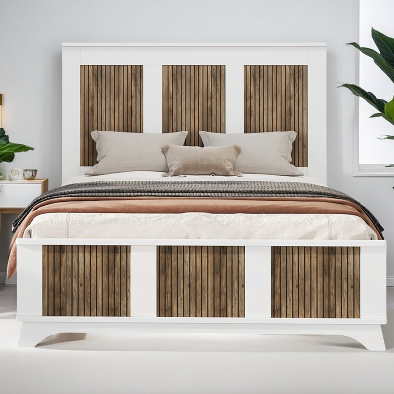 Lit plateforme Farmhouse, Lit double, Blanc