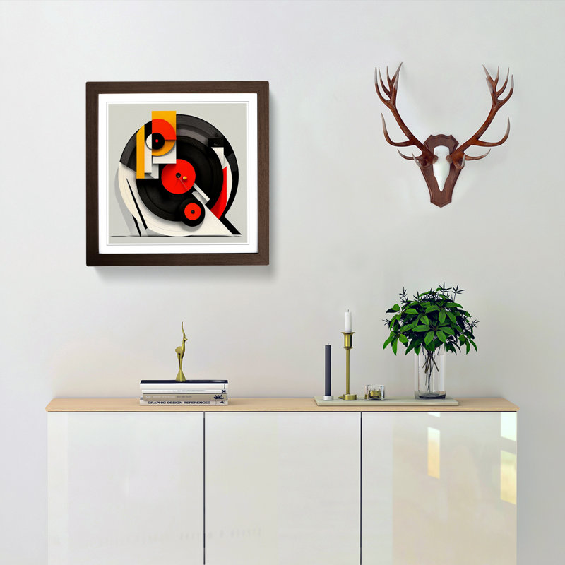 Vinyl Record Suprematism - Framed Print, Walnut