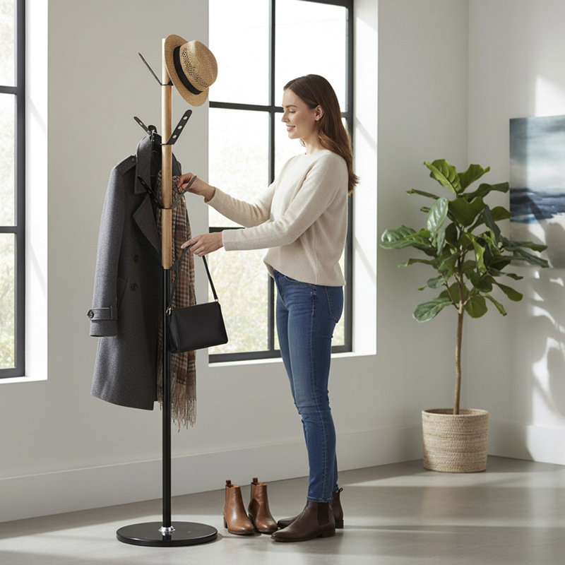 Metal Freestanding 8 - Hook Coat Rack, Black