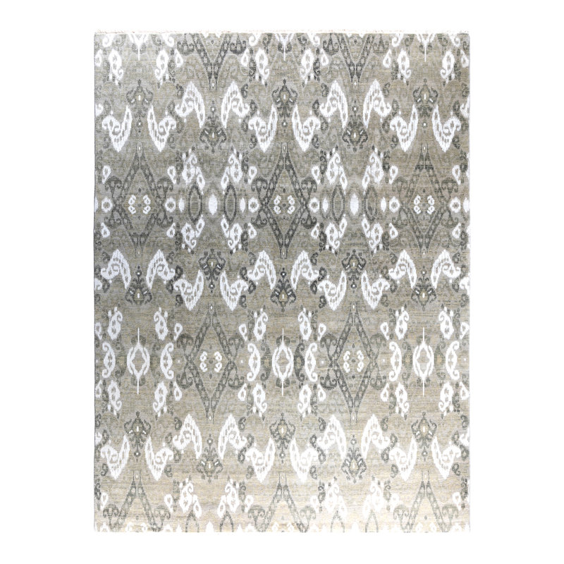 Tapis noué à la main unique en son genre Brazier - gris, 9 pi 0 po x 12 pi 1 po