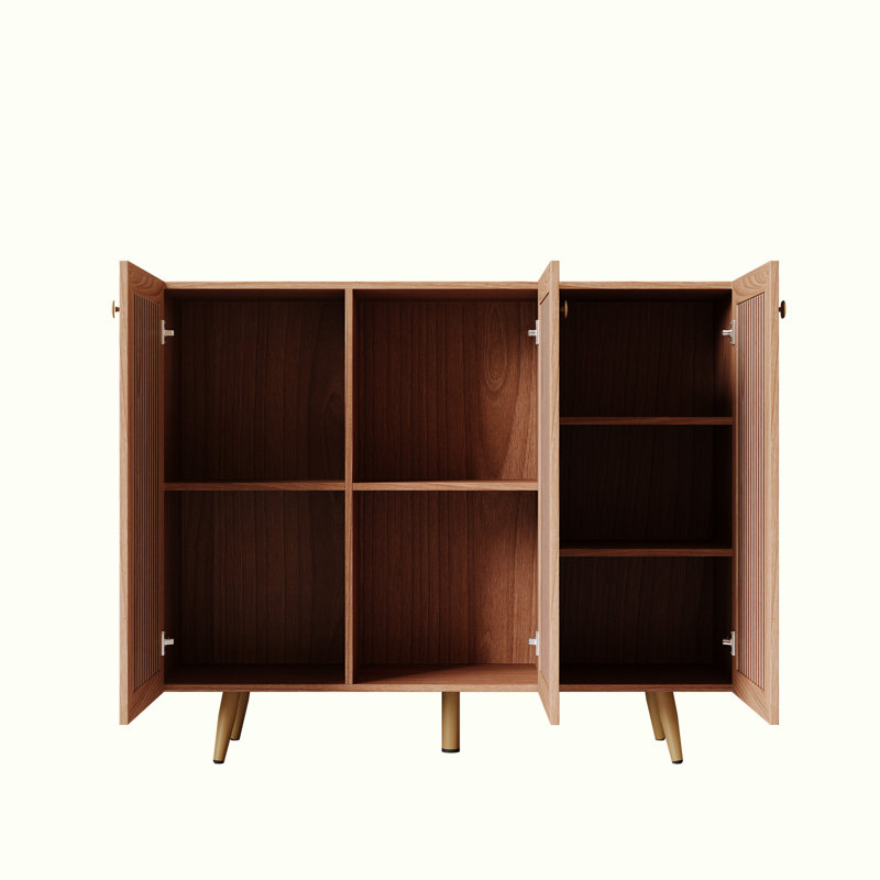 Storage Cabinet With Three Doors, Sideboard Buffet Storage With Adjustable Shelf, Coffee Bar Cabinet, Orange/Yellow