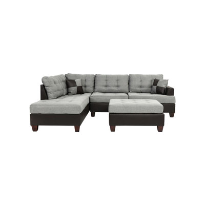 Contemporary Grey Sectional , Linen Like Upholstery, Cushions, Reversible Chaise & Sectional, Fabric Padding,