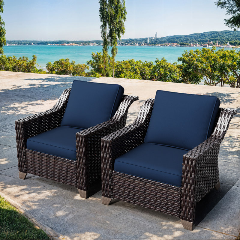 Chaise longue d'extérieur en osier avec coussins, Bleu